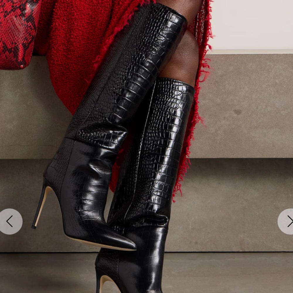 Paris Texas Black Croc-Embossed Heeled Boots
